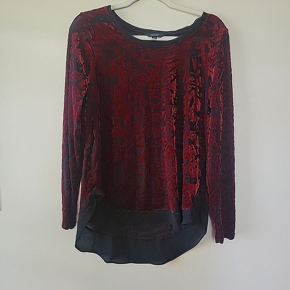 Womens Red Burnout Velvet Tunic Top Size M Dark Romantic Goth Vampire Festival